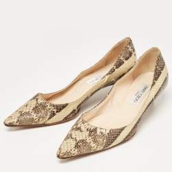 Jimmy Choo Beige/Brown Snakeskin Embossed Leather Anouk Pumps Size 35.5    