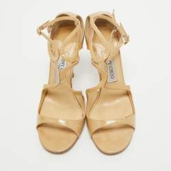 Jimmy Choo Beige Patent Leather Lance Ankle Strap Sandals Size 38