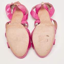 Pre Owned Jimmy Choo Pink Croc Embossed Leather Strappy Lottie Ankle Strap Sandals Size 39