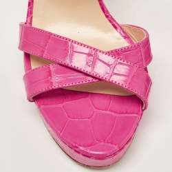 Pre Owned Jimmy Choo Pink Croc Embossed Leather Strappy Lottie Ankle Strap Sandals Size 39