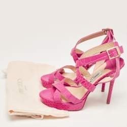 Pre Owned Jimmy Choo Pink Croc Embossed Leather Strappy Lottie Ankle Strap Sandals Size 39
