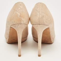 Pre Owned Jimmy Choo Beige Snakeskin Embossed Pumps Size 35