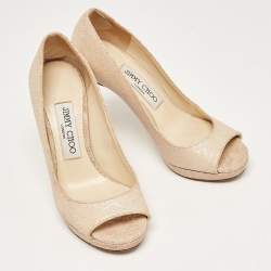 Pre Owned Jimmy Choo Beige Snakeskin Embossed Pumps Size 35
