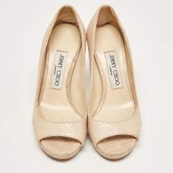 Pre Owned Jimmy Choo Beige Snakeskin Embossed Pumps Size 35