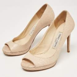 Pre Owned Jimmy Choo Beige Snakeskin Embossed Pumps Size 35