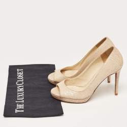 Pre Owned Jimmy Choo Beige Snakeskin Embossed Pumps Size 35