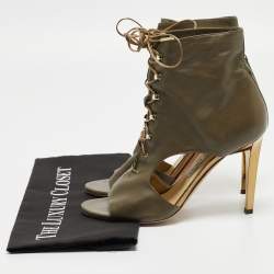 Pre Owned Jimmy Choo Green Leather Lace Up Ankle Boots Size 38