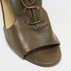 Pre Owned Jimmy Choo Green Leather Lace Up Ankle Boots Size 38