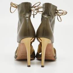 Pre Owned Jimmy Choo Green Leather Lace Up Ankle Boots Size 38