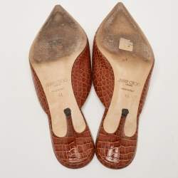Pre Owned Jimmy Choo Brown Croc Embossed Leather Rav Mules Size 41