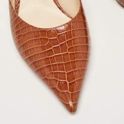 Pre Owned Jimmy Choo Brown Croc Embossed Leather Rav Mules Size 41