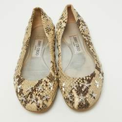 Jimmy Choo Beige Python Embossed Leather Windsor Star Embellished Ballet Flats Size 36