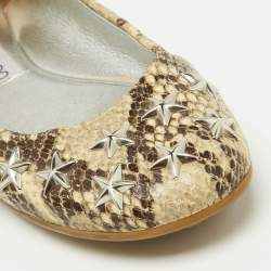 Jimmy Choo Beige Python Embossed Leather Windsor Star Embellished Ballet Flats Size 36