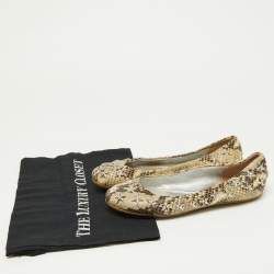Jimmy Choo Beige Python Embossed Leather Windsor Star Embellished Ballet Flats Size 36