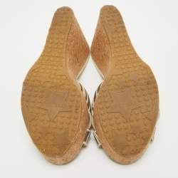 Pre Owned Jimmy Choo Cream Leather and Mesh Prima Cork Wedge Sandals Size 40