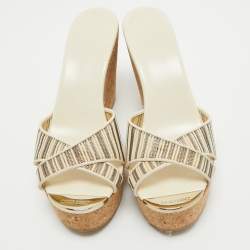 Pre Owned Jimmy Choo Cream Leather and Mesh Prima Cork Wedge Sandals Size 40