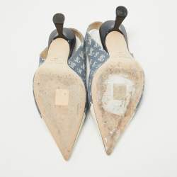 Pre Owned Jimmy Choo Blue/Cream Canvas and Patent liya Slingback Pumps Size 38