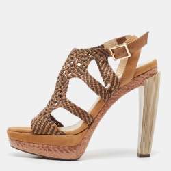 Jimmy Choo Brown Suede and Leather Ankle Strap Sandals Size 41
