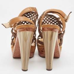 Jimmy Choo Brown Suede and Leather Ankle Strap Sandals Size 41