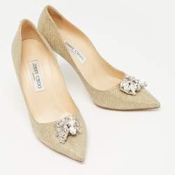 مملوكة مسبقًا Jimmy Choo Gold Lurex Fabric Mamey Pumps Size 40