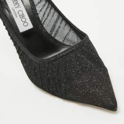 Pre Owned Jimmy Choo Black Glitter Mesh Love Pumps Size 39
