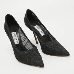 Pre Owned Jimmy Choo Black Glitter Mesh Love Pumps Size 39