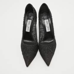 Pre Owned Jimmy Choo Black Glitter Mesh Love Pumps Size 39