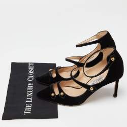 Pre Owned Jimmy Choo Black Velvet Lacey Pumps Size 39.5