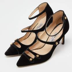 Pre Owned Jimmy Choo Black Velvet Lacey Pumps Size 39.5