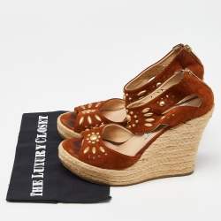 Jimmy Choo Brown Suede Wedge Sandals Size 40.5