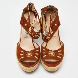 Jimmy Choo Brown Suede Wedge Sandals Size 40.5