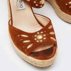 Jimmy Choo Brown Suede Wedge Sandals Size 40.5