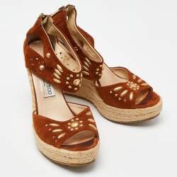 Jimmy Choo Brown Suede Wedge Sandals Size 40.5