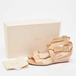 Jimmy Choo Beige Patent Leather Chiara Wedge Sandals Size 37