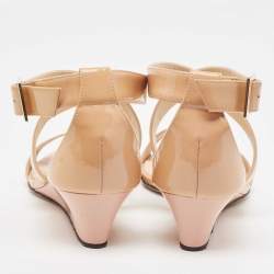 Jimmy Choo Beige Patent Leather Chiara Wedge Sandals Size 37