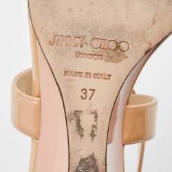 Jimmy Choo Beige Patent Leather Chiara Wedge Sandals Size 37