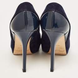 Pre Owned Jimmy Choo Navy Blue Suede and Patent Rudy Pumps Size 36.5