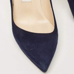 Pre Owned Jimmy Choo Navy Blue Suede and Patent Rudy Pumps Size 36.5