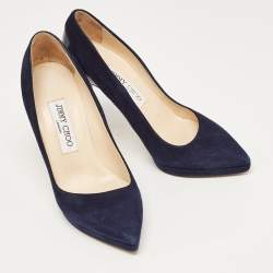 Pre Owned Jimmy Choo Navy Blue Suede and Patent Rudy Pumps Size 36.5