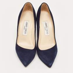 Pre Owned Jimmy Choo Navy Blue Suede and Patent Rudy Pumps Size 36.5
