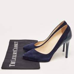 Pre Owned Jimmy Choo Navy Blue Suede and Patent Rudy Pumps Size 36.5