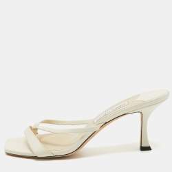 Jimmy Choo Cream Leather Square Slide Sandals Size 41