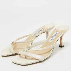 Jimmy Choo Cream Leather Square Slide Sandals Size 41