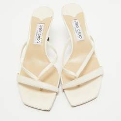 Jimmy Choo Cream Leather Square Slide Sandals Size 41