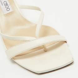 Jimmy Choo Cream Leather Square Slide Sandals Size 41