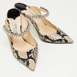 Pre Owned Jimmy Choo Grey/Black Python Embossed Leather Bing Mules Size 38