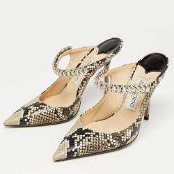 Pre Owned Jimmy Choo Grey/Black Python Embossed Leather Bing Mules Size 38