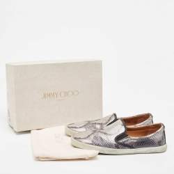 Jimmy Choo Grey Python Embossed Leather Demi Slip On Sneakers Size 40