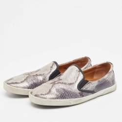Jimmy Choo Grey Python Embossed Leather Demi Slip On Sneakers Size 40