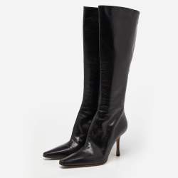 Pre Owned Jimmy  Choo Black Leather Midcalf B0ots Size 40 